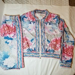 Euramerican Round Neck Printed Two-piece Pants Set